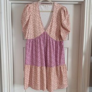 Free the Roses Pink and Cream Floral Tiered Dress